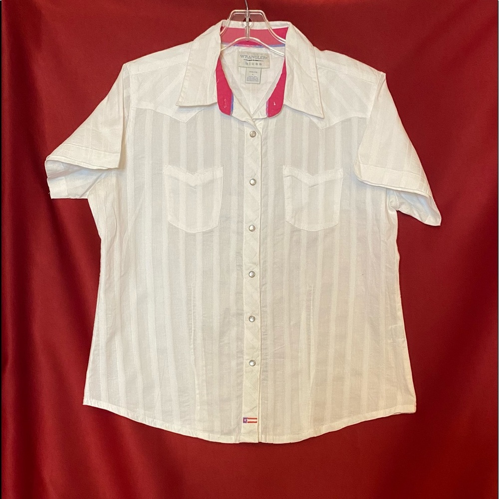 Brand New WRANGLER BLUES White Short Sleeve Button Down Shirt, Size Large